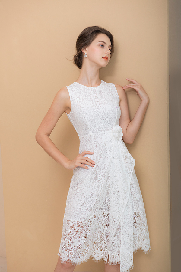váy đầm liền thân màu trắng đẹp, đầm liền thân màu trắng, váy liền thân màu trắng, mẫu váy liền thân màu trắng đẹp